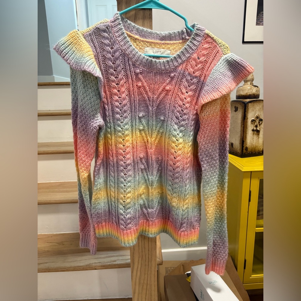 NWOT LOFT Pastel Rainbow Cable Knit Sweater
